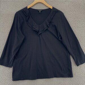 Talbots Top Womens X Plus Black 3/4 Sleeve Tiered Neck Pullover Stretch Casual